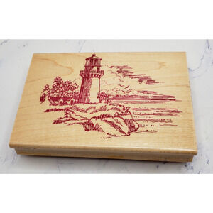 Lighthouse on Seaside Seascape Sonlight Impressions Wood Mounted Rubber Stamp